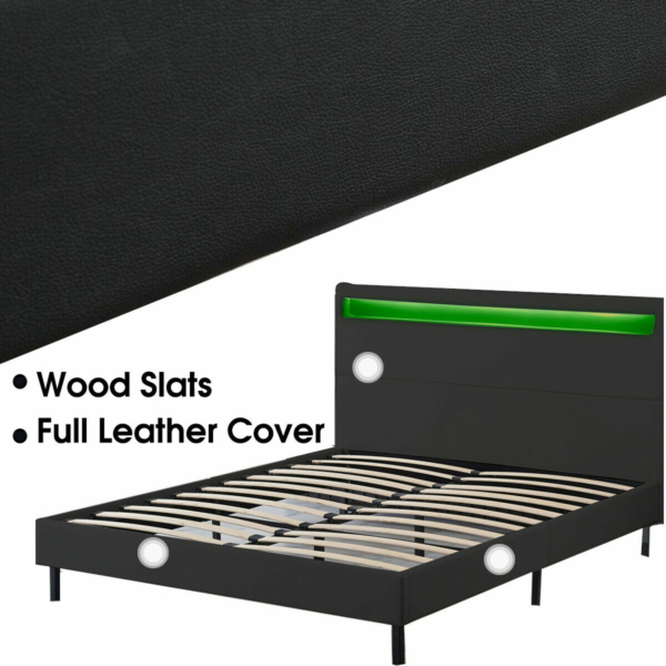 Minimalist Platform Bed Frame With Led Headboard Queen Size Upholstered Beds Wood 8
