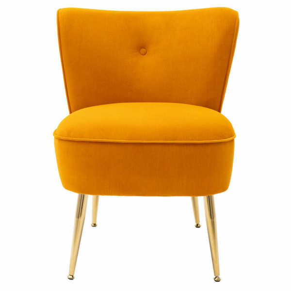 Upholstered Side Chair Accent Sofa Velvet Fabric Seat Bedroom Living Room Yellow 4