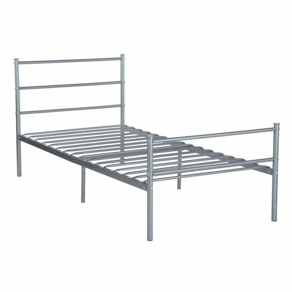 Metal Bed Frame Heavy Duty Steel Bedroom Foundation Headboard Twin Size Silver 3