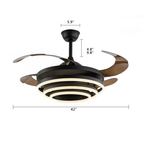 42" LED Ceiling Fan Light Lamp Chandelier 4 Retractable Blades w/ Remote Control 3