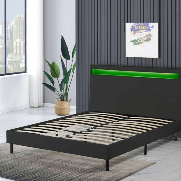 Minimalist Platform Bed Frame With Led Headboard Queen Size Upholstered Beds Wood 5