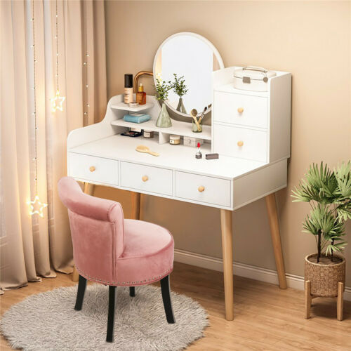 Velvet Upholstered Accent Armless Chair Makeup Vanity Stool Bedroom Furniture 5