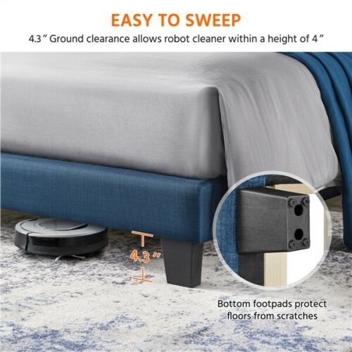 Shasta Navy Blue Queen Size Upholstered Bed Frame Mattress Foundation with Wingback Headboard 3