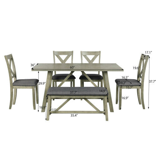 6 Piece Dining Table Set Wood Dining Table and chair Kitchen Table Set 6
