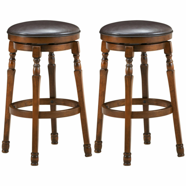 Swivel Bar Stool Leather Padded Dining Kitchen Pub Chair Backless 29" Set of 2 1