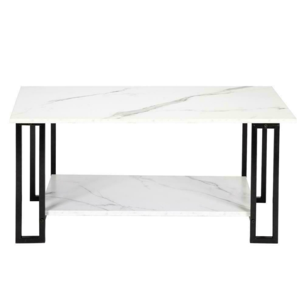 Marble Print Coffee Table 2-Tier Rectangular Cocktail Tea Table Accent Furniture 9