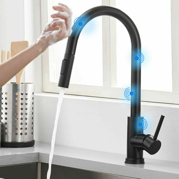Automatic Touch Sensor Swivel Kitchen Faucet with Pull down Sprayer Matte Black 2