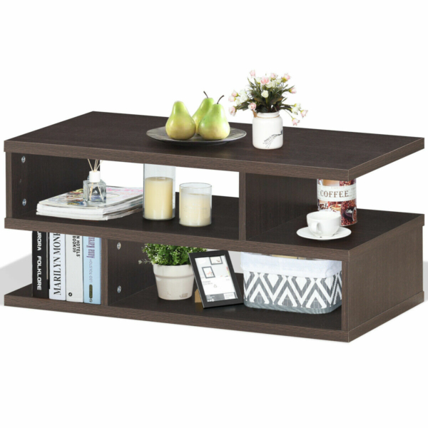 Rectangular Coffee Table w/Storage Display Open Shelves 1