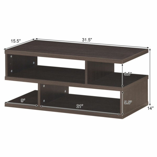 Rectangular Coffee Table w/Storage Display Open Shelves 2