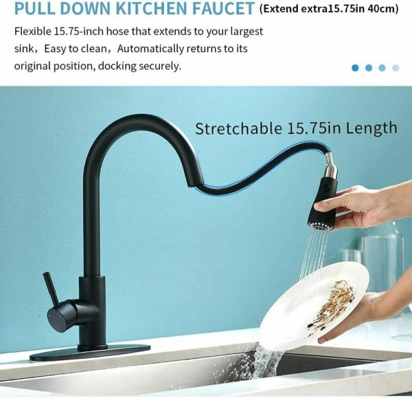Sensor Touch Kitchen Sink Faucet Pull Down Sprayer Swivel Matte Black with Cover 6