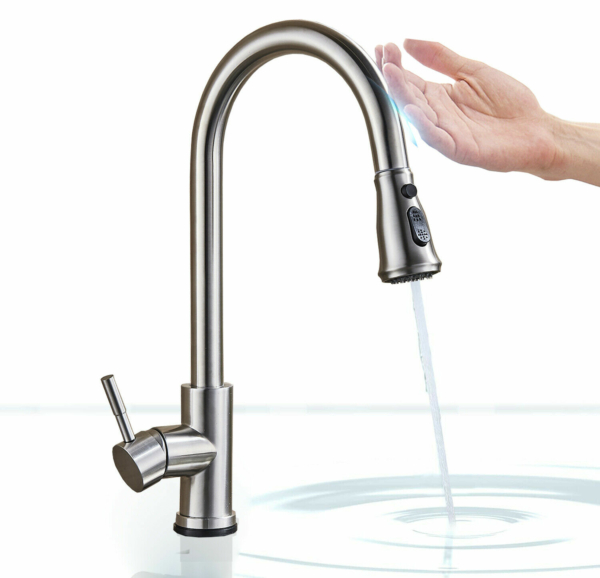 Brushed Nickle Sensor Touch Kitchen Sink Faucet Pull Out Sprayer Mixer Tap Swivel Spout 1