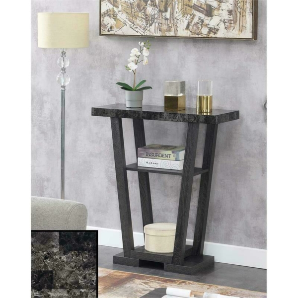 Convenience Concepts Newport V Console Table in Gray Wood with Faux Marble Top 3