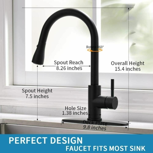 Sensor Touch Kitchen Sink Faucet Pull Down Sprayer Swivel Matte Black with Cover 3