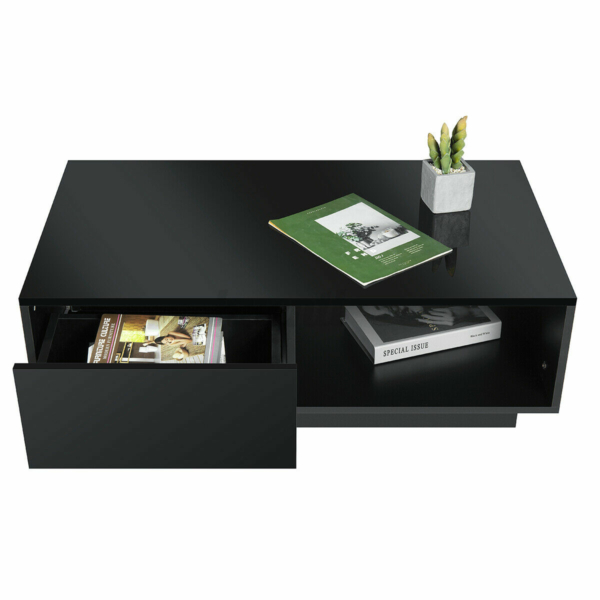 WoodyHome High Gloss LED Coffee Table with 2 Drawers Storage Black 11