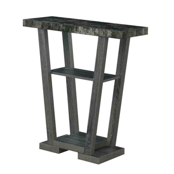Convenience Concepts Newport V Console Table in Gray Wood with Faux Marble Top 2