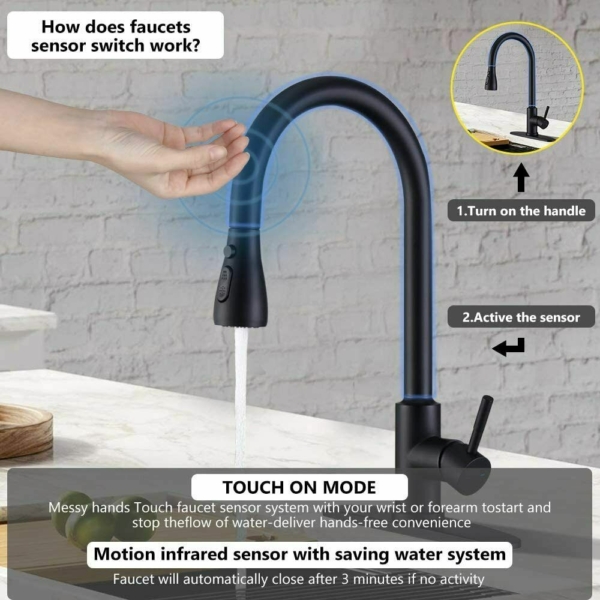 Sensor Touch Kitchen Sink Faucet Pull Down Sprayer Swivel Matte Black with Cover 4