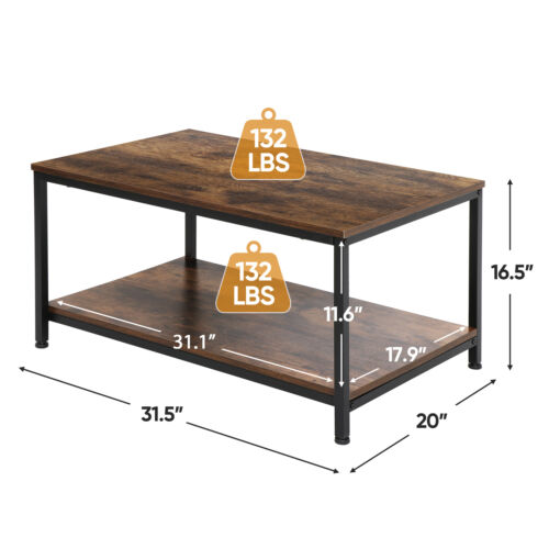Rustic Wood Coffee Table Rectangular Coffee Table with Storage Shelf Durable 31 2