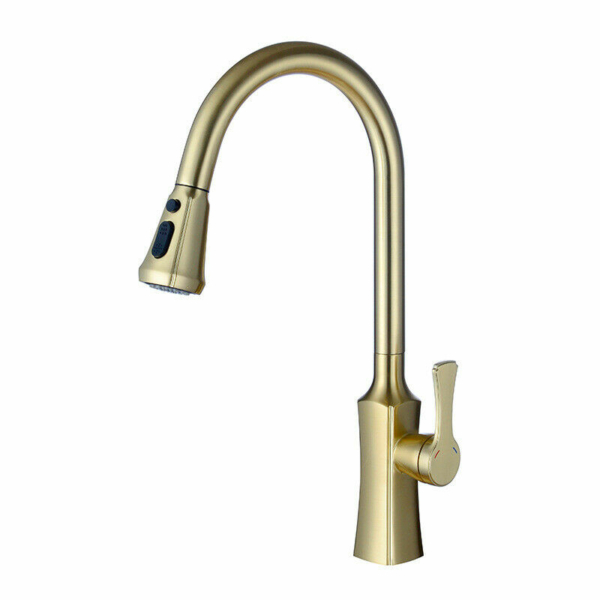 Brushed Gold Brass Kitchen Faucet Mixer Pull Out Two Function Deck Mount 5
