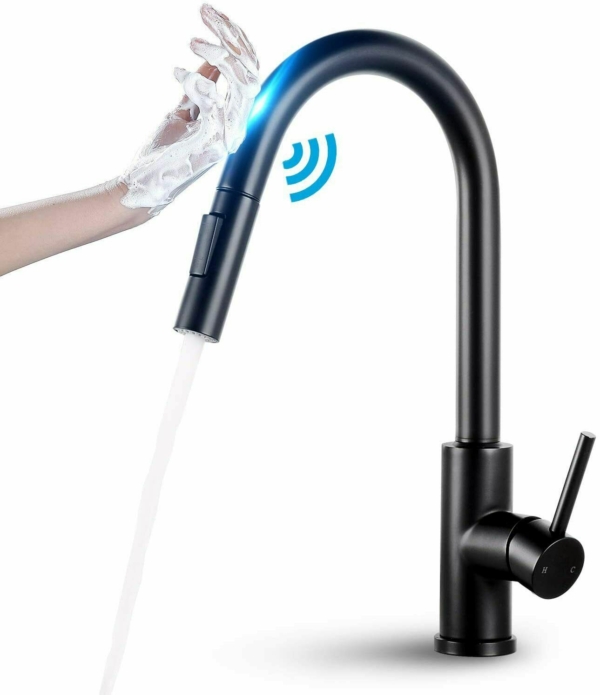 Automatic Touch Sensor Swivel Kitchen Faucet with Pull down Sprayer Matte Black 1