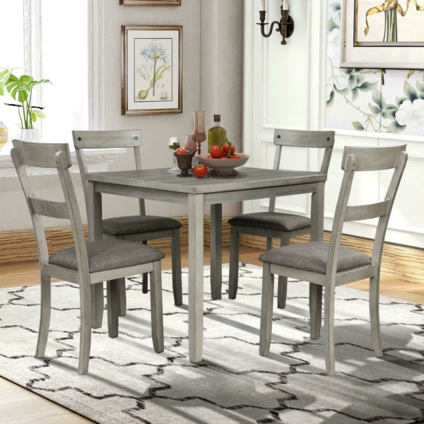 5 Piece Dining Table Set Industrial Wooden Kitchen Table and Chairs for Dining Room 2