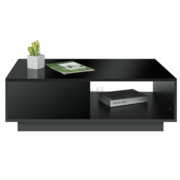 WoodyHome High Gloss LED Coffee Table with 2 Drawers Storage Black 10