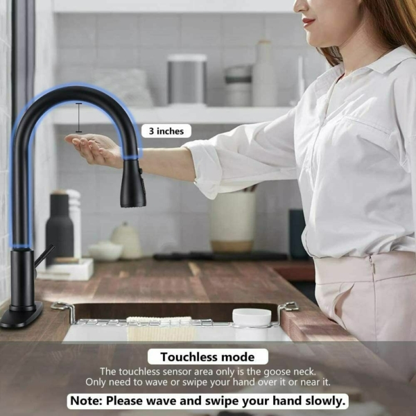 Sensor Touch Kitchen Sink Faucet Pull Down Sprayer Swivel Matte Black with Cover 7