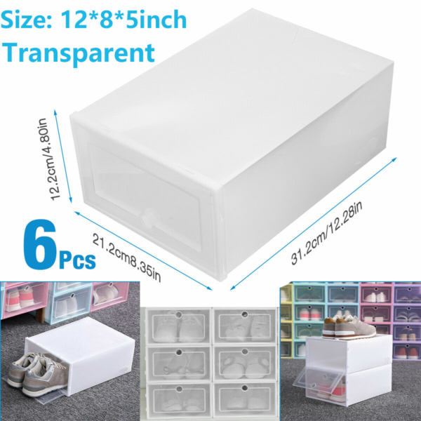 6 Piece Shoe Storage Box Clear Case Transparent Stackable Container Organizer 1