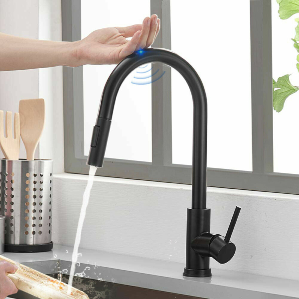 Automatic Touch Sensor Swivel Kitchen Faucet with Pull down Sprayer Matte Black