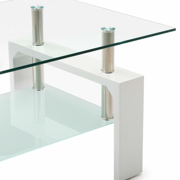 White Modern Side Coffee Table Glass Top Living Room Furniture Rectangle Shelf 10