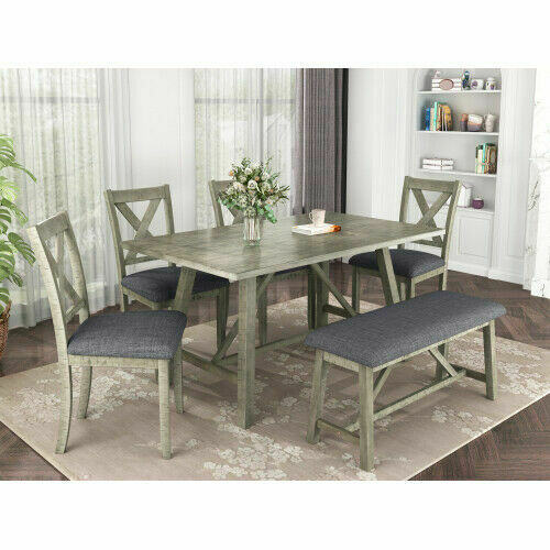 6 Piece Dining Table Set Wood Dining Table and chair Kitchen Table Set 2