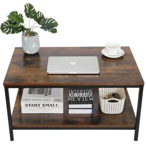 Rustic Wood Coffee Table Rectangular Coffee Table with Storage Shelf Durable 31