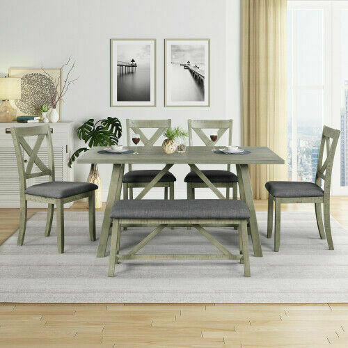 6 Piece Dining Table Set Wood Dining Table and chair Kitchen Table Set 1