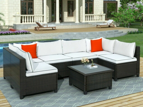 U-Style 7 Piece Outdoor Furniture Set Patio Wicker Rattan Sectional Sofa Table 1