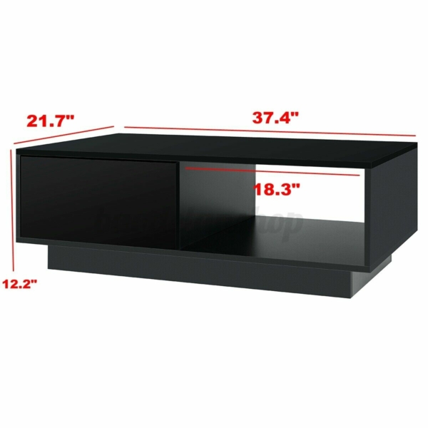 Modern LED Coffee Table with Glossy Drawer End Table Black Living Room Furniture 7