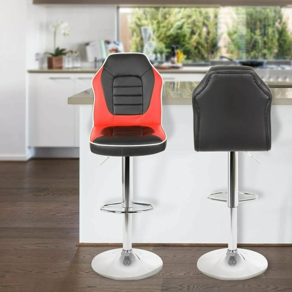 Magshion Set of 2 Swivel Plastic Bar Stool with PU Leather Seat Pad Black