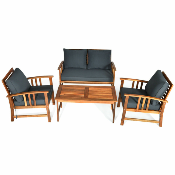 4 Piece Wooden Patio Furniture Set with Table 1