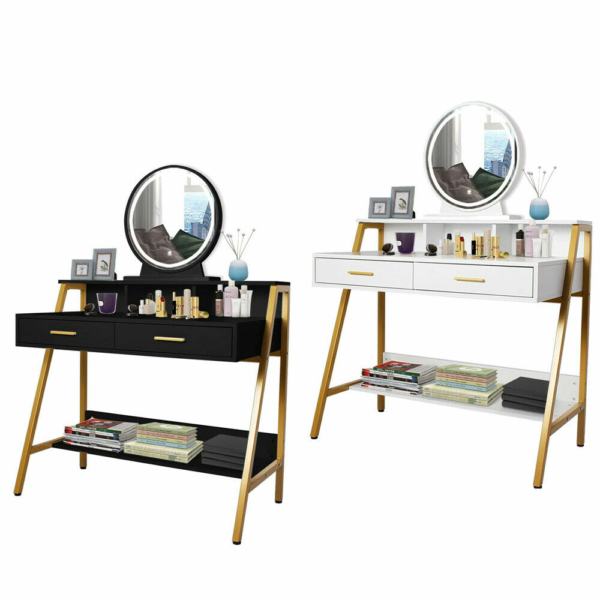 Vanity Table Dressing Set 9 LED Lighted Makeup Desk with Mirror and 2 Drawers 1