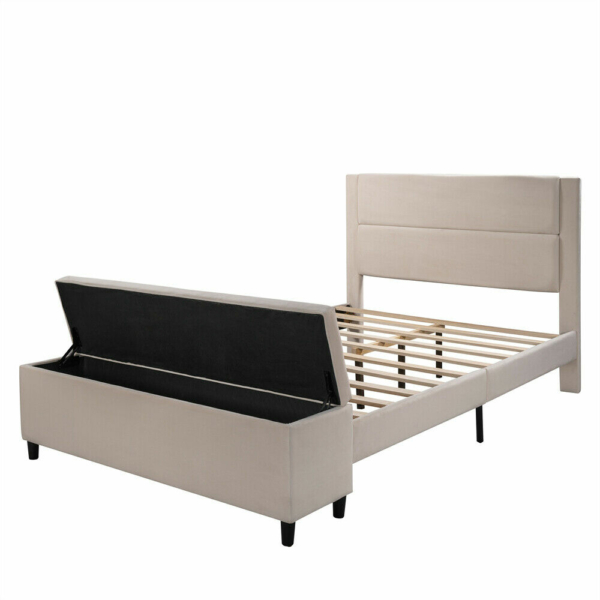 Hillsbury Queen Size Upholstered Bed Frame with Cushioned Ottoman 6