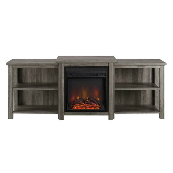 70" Tiered Top Open Shelf Fireplace TV Console - Slate Grey 3