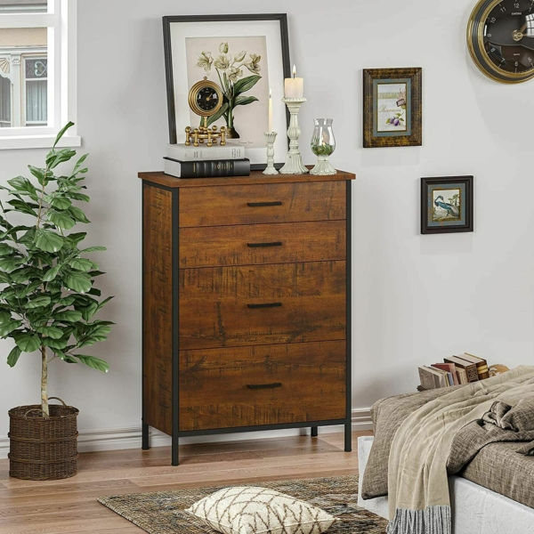 Hasuit Collection 4 Drawer Dresser Furniture Cabinet - Walnut 2