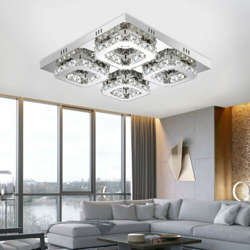 Modern Crystal LED Ceiling Light Chandelier Fixture Flush Mount Pendant Lamp
