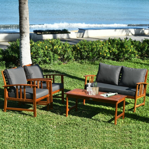4 Piece Wooden Patio Furniture Set with Table 3