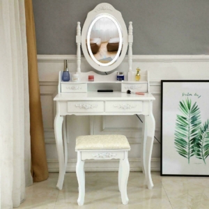 Vanity Table Set with Lighted Mirror Makeup Dressing Table with Light Led Mirror