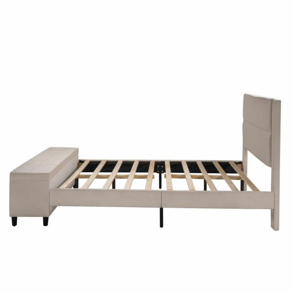 Hillsbury Queen Size Upholstered Bed Frame with Cushioned Ottoman 9
