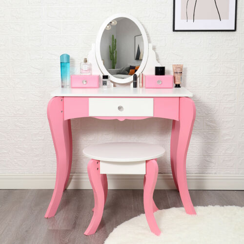Pink Princess Kids Vanity Makeup Dressing Table Set Jewelry Drawer 4