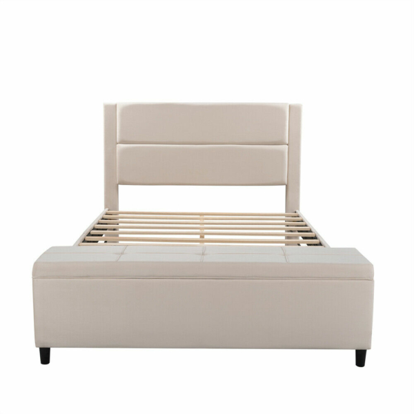 Hillsbury Queen Size Upholstered Bed Frame with Cushioned Ottoman 8