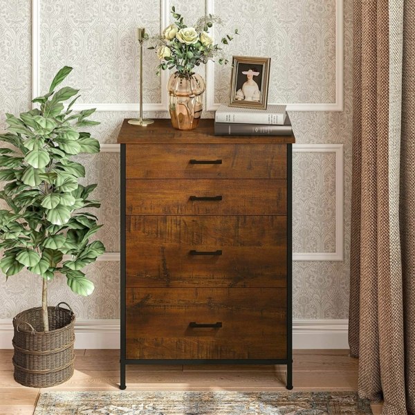 Hasuit Collection 4 Drawer Dresser Furniture Cabinet - Walnut