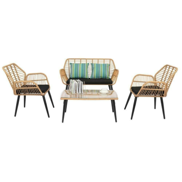 4 Piece Patio Furniture Set Sofa Chair PE Rattan Wicker Outdoor 1