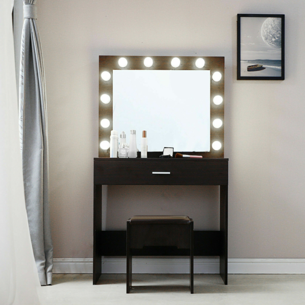 Studio Vanity Set With Lighted Mirror Cushioned Stool Dressing Table Makeup Table BK 10