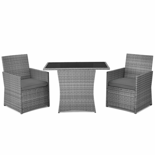Patiojoy 3 Piece Patio Rattan Furniture Set Cushioned Sofa With Armrest - Gray 1